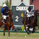 Polo players in action during the JPF Pink Polo Cup at Jinnah Polo Fields Lahore