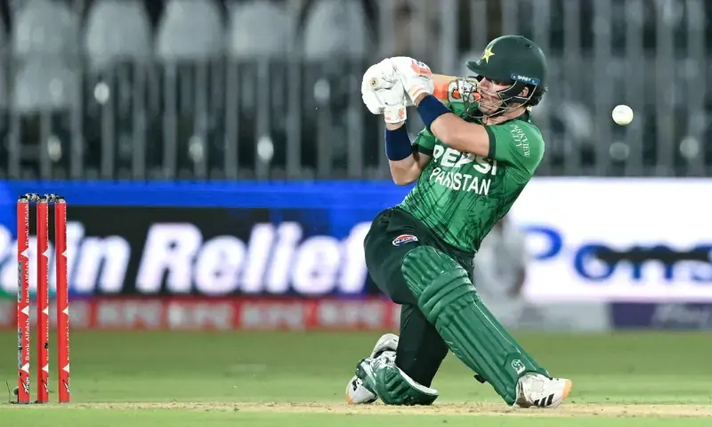 Maaz Sadaqat batting for Pakistan during a cricket match