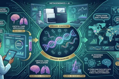 Illustration of metagenomic sequencing and artificial intelligence used for infectious disease diagnosis