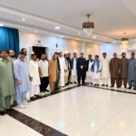 Pakistani community members attending a reception in Jubail for Moja Brothers Company