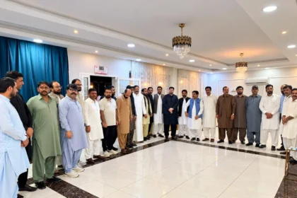 Pakistani community members attending a reception in Jubail for Moja Brothers Company