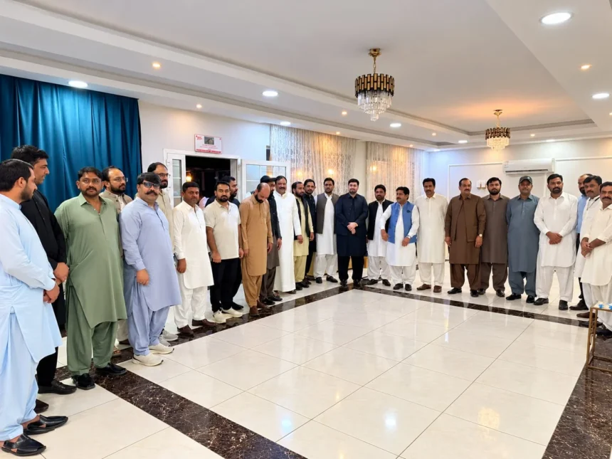 Pakistani community members attending a reception in Jubail for Moja Brothers Company