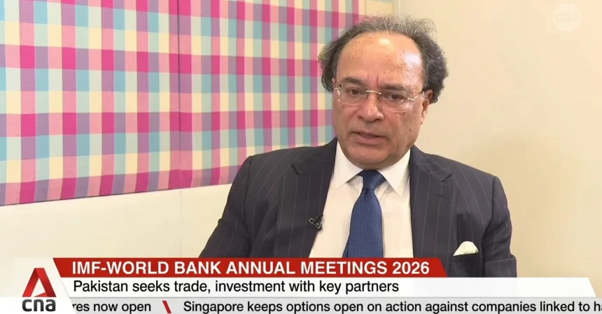 Finance Minister Muhammad Aurangzeb speaking about Pakistan’s economic policy shift from aid to trade