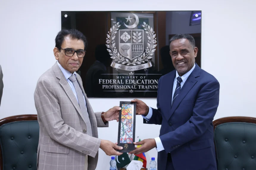 Federal Education Minister Syed Khalid Maqbool Siddiqui meets Ethiopian Ambassador Dr Oumer Hussien Oba in Islamabad