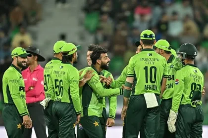 Pakistan cricket players during a team training session
