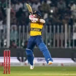 Sahibzada Farhan plays a shot during Pakistan's first T20I against Sri Lanka in Rawalpindi