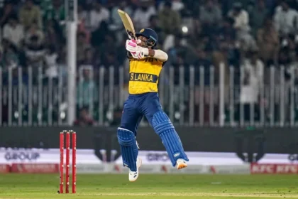 Sahibzada Farhan plays a shot during Pakistan's first T20I against Sri Lanka in Rawalpindi