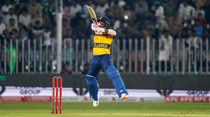 Sahibzada Farhan plays a shot during Pakistan's first T20I against Sri Lanka in Rawalpindi