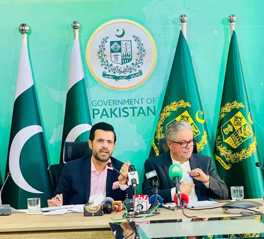 Barrister Danyal Chaudhry addressing a press conference in Islamabad