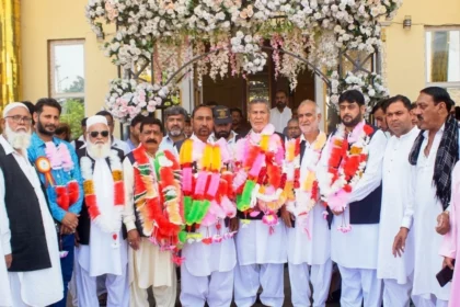 Railway Prem Union leaders and workers at a retirement ceremony in Rawalpindi