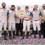 Raja Mikayil Sami in action during the Lahore Smart City Polo in Pink final at Lahore Polo Club