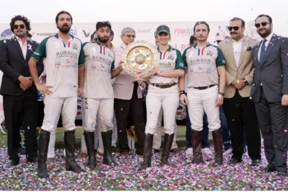 Raja Mikayil Sami in action during the Lahore Smart City Polo in Pink final at Lahore Polo Club