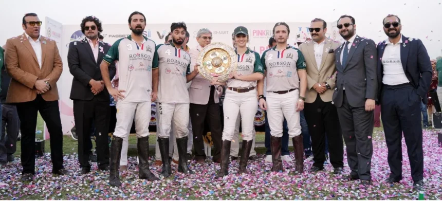Raja Mikayil Sami in action during the Lahore Smart City Polo in Pink final at Lahore Polo Club