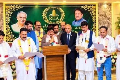 Newly elected Rawalpindi Hotels Association office-bearers at oath-taking ceremony