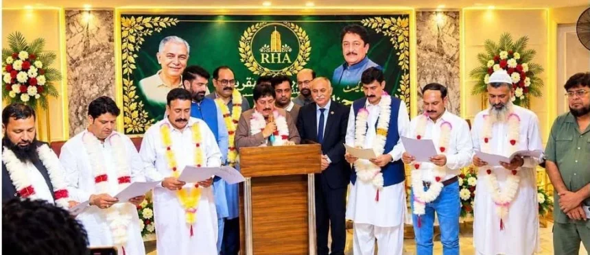 Newly elected Rawalpindi Hotels Association office-bearers at oath-taking ceremony
