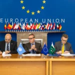 EU, UNDP and UNODC representatives at agreement signing in Islamabad