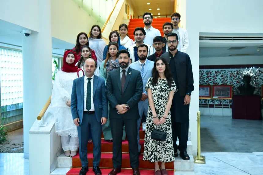 Pakistani students attending Türkiye Scholarships 2026 orientation at the Turkish Embassy in Islamabad